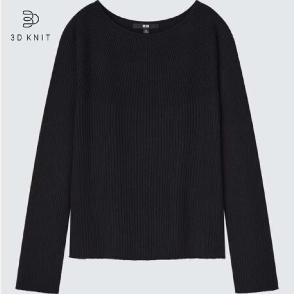 UNIQLO 3D KNIT RIBBED BOAT NECK SWEATER size L in 09 BLACK